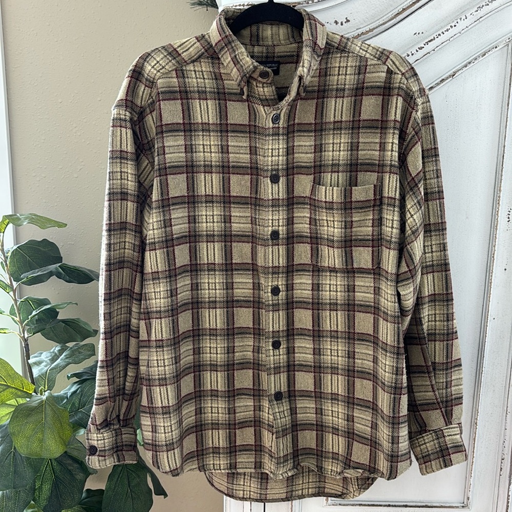 Banana Republic Cabinwear Flannel Shirt Mens M Multicolor Long Sleeve Pocket